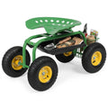 Biotree Rolling Garden Cart with Seat, 360¡ãSwivel Seat Adjustable Height ,330lbs Load Capacity, Wagon Scooter with Storage Bracket and Tool Tray, Suitable for Patio Yard, Green