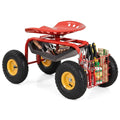 Biotree Rolling Garden Cart with Seat, 360¡ãSwivel Seat Adjustable Height,330lbs Load Capacity, Wagon Scooter with Storage Bracket and Tool Tray, Suitable for Patio Yard, Red