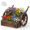 Biotree Rustic Wood Wagon Planter 2-Tier Versatile Raised Garden Bed with Wheels-Brown - Outdoor Backyard Patio Garden Planting