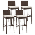 Biotree Set of 4 Patio Wicker Barstools with Seat Cushion and Footrest, PE Rattan Outdoor Bar Height Chairs with Metal Frame for Backyard Deck Garden Poolside, Mix Brown