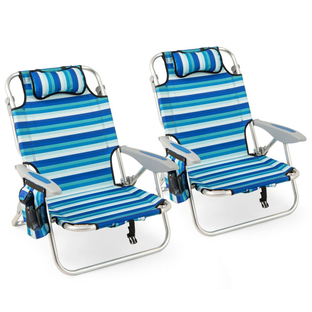 Biotree Set of 2 Folding Beach Chair for Adults with 4-Position Adjustable Backrest Stackable Patio Chair for Garden BackyardBlue