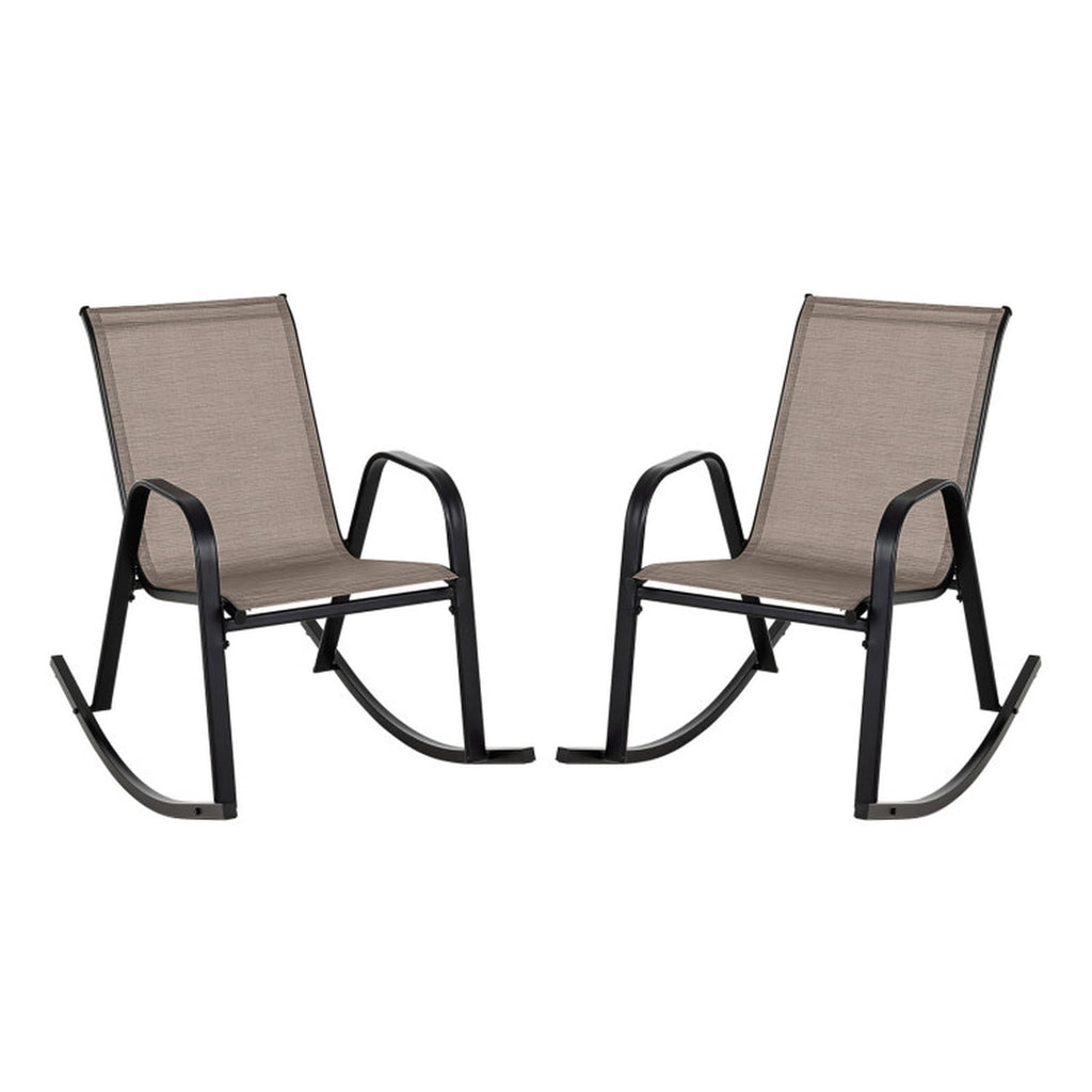 Biotree Set of 2 Heavy-Duty Metal Patio Rocking Chair with Breathable Seat Fabric Stackable Patio Chair for Garden BackyardBrown