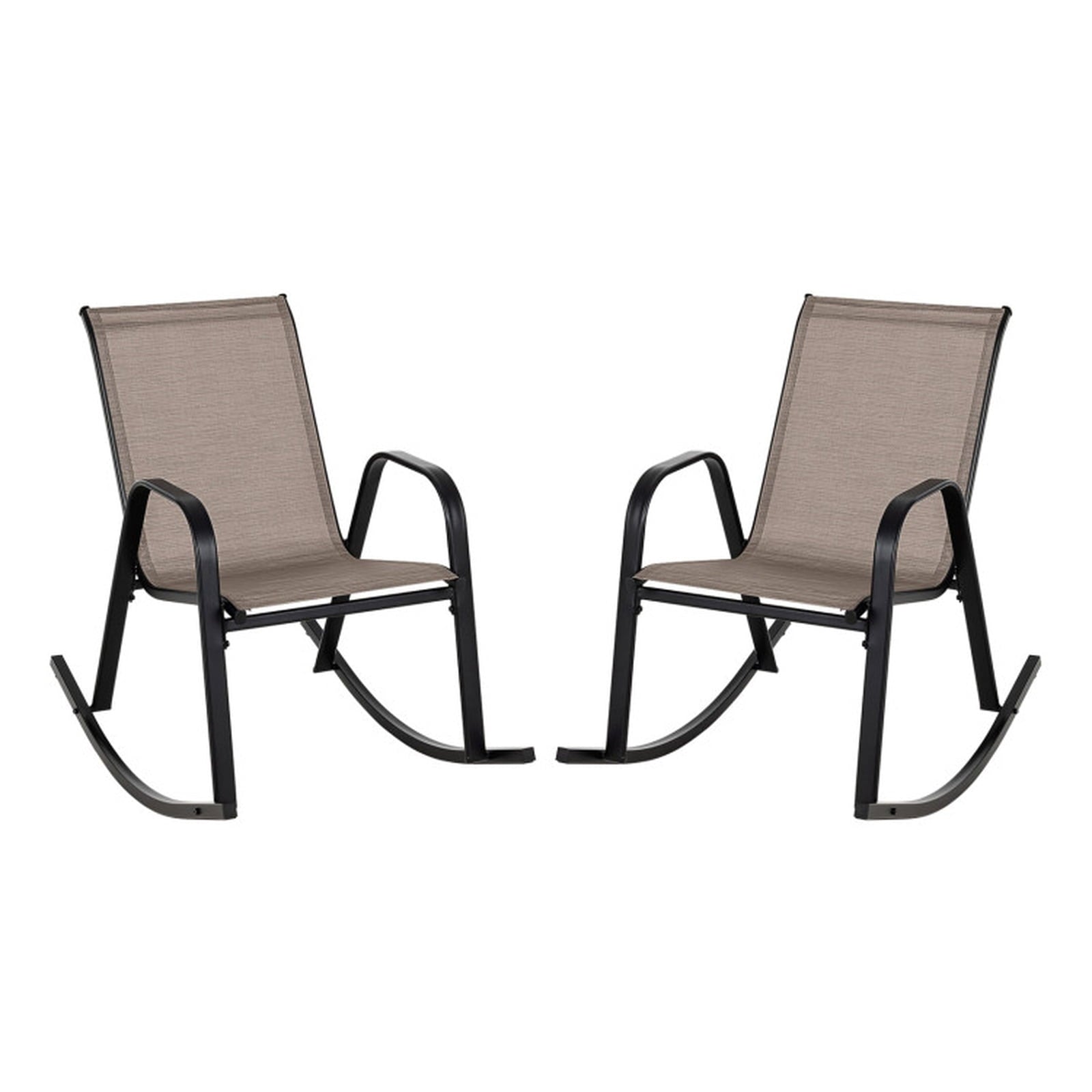 Biotree Set of 2 Heavy-Duty Metal Patio Rocking Chair with Breathable Seat Fabric Stackable Patio Chair for Garden BackyardBrown