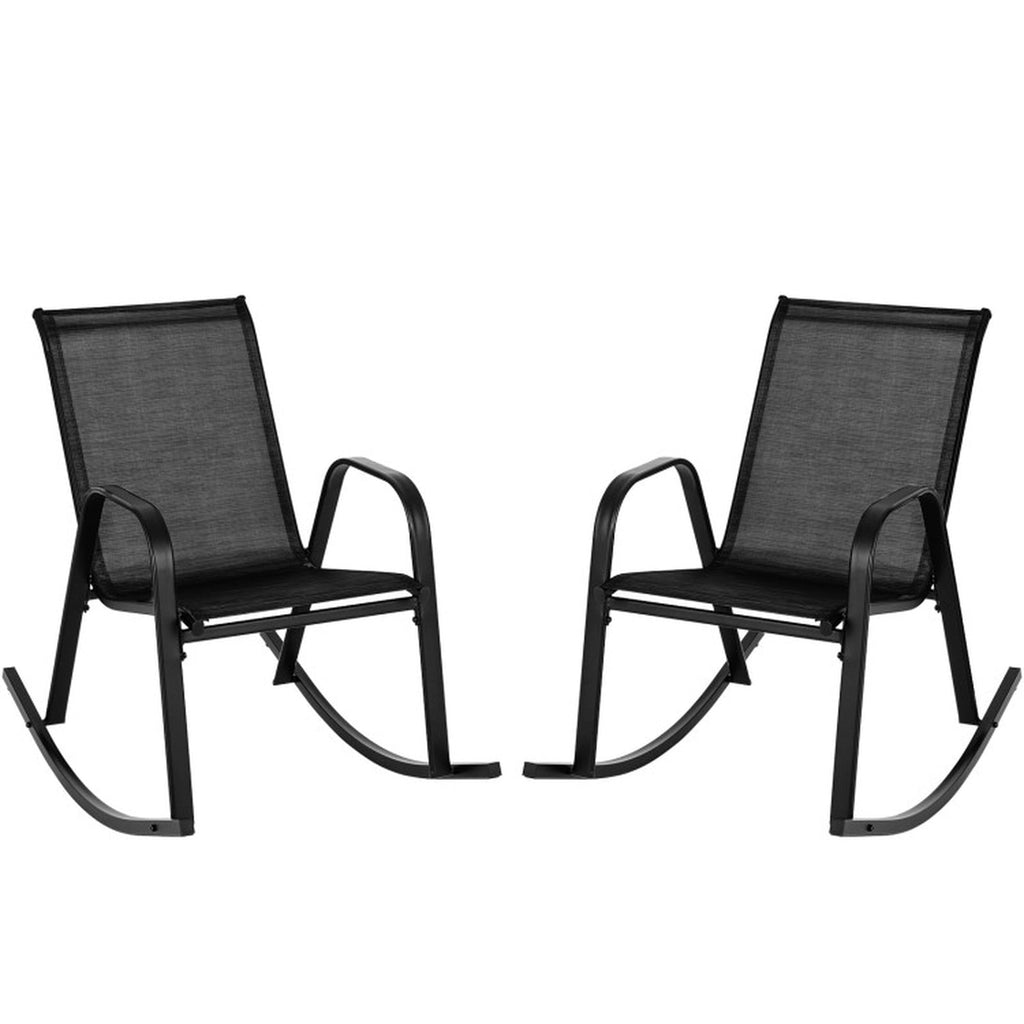 Biotree Set of 2 Metal Patio Rocking Chair with Breathable Seat Fabric Stackable Patio Chair for Garden BackyardBlack