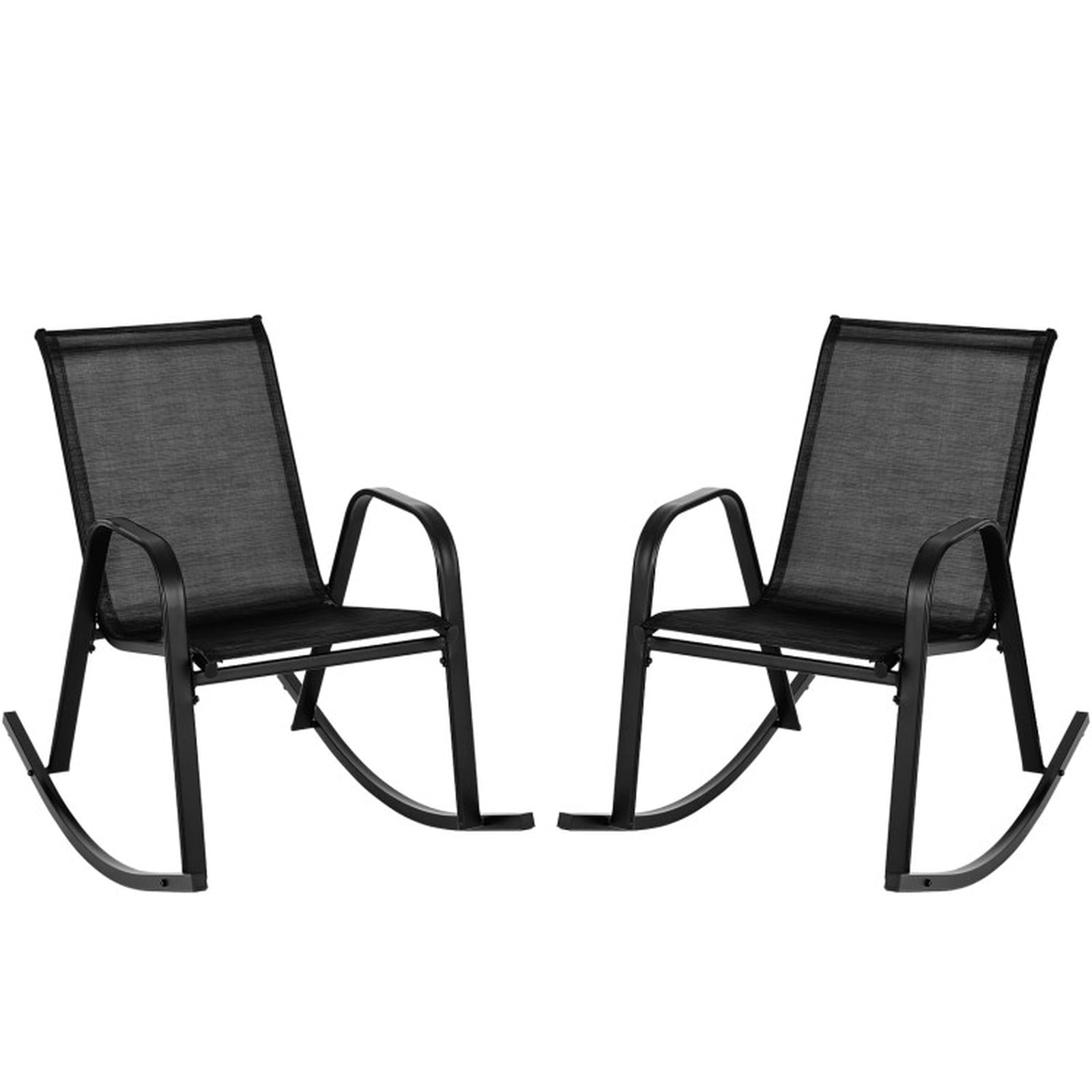 Biotree Set of 2 Metal Patio Rocking Chair with Breathable Seat Fabric Stackable Patio Chair for Garden BackyardBlack