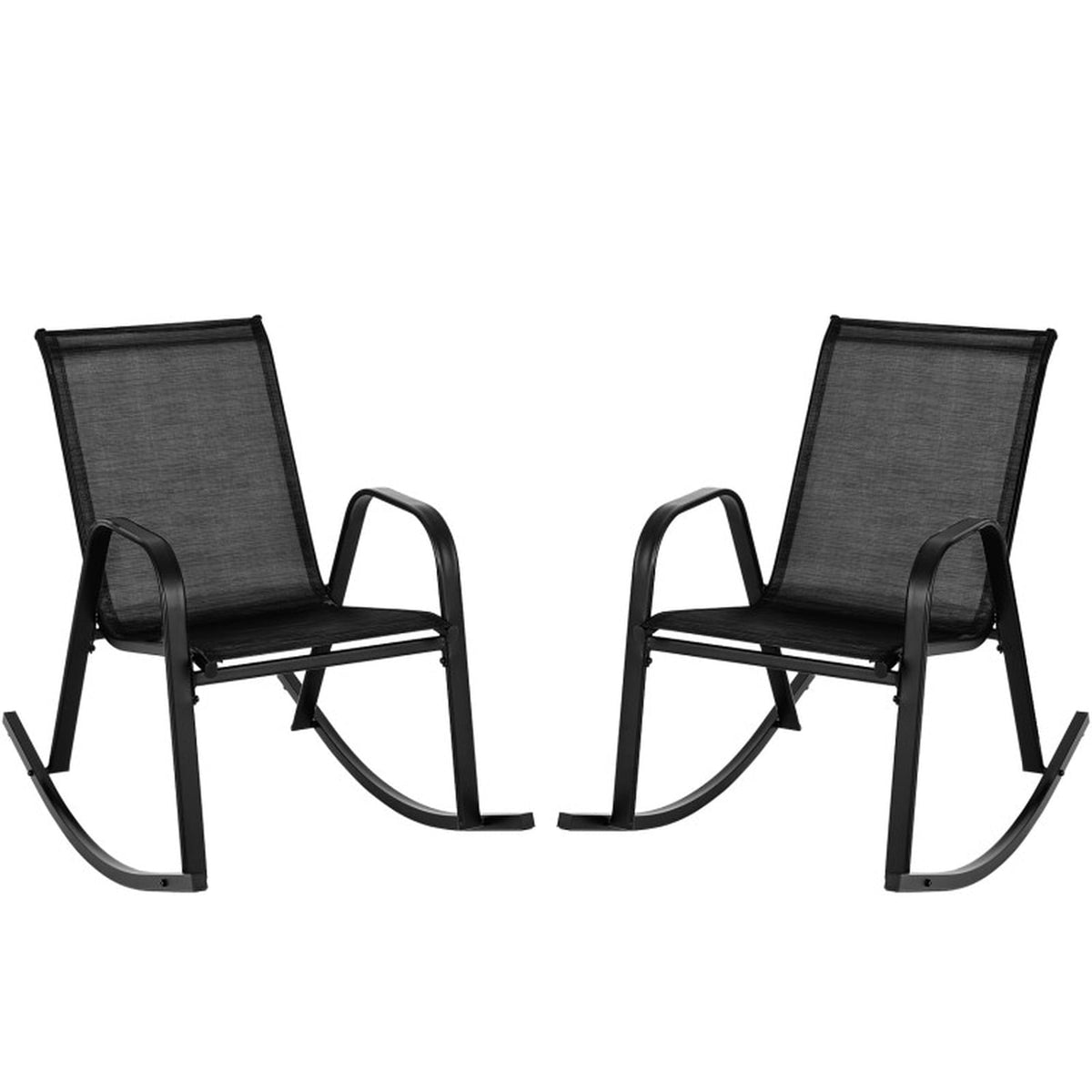 Biotree Outdoor Rocking Chairs Set of 2 in Heavy-Duty Metal with Breathable Fabric Seats for Porch Patio and Garden, Black