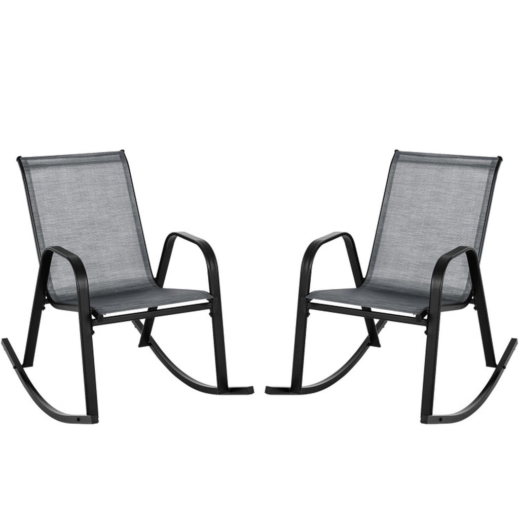 Biotree Set of 2 Metal Patio Rocking Chair with Breathable Seat Fabric Stackable Patio Chair for Garden BackyardGray