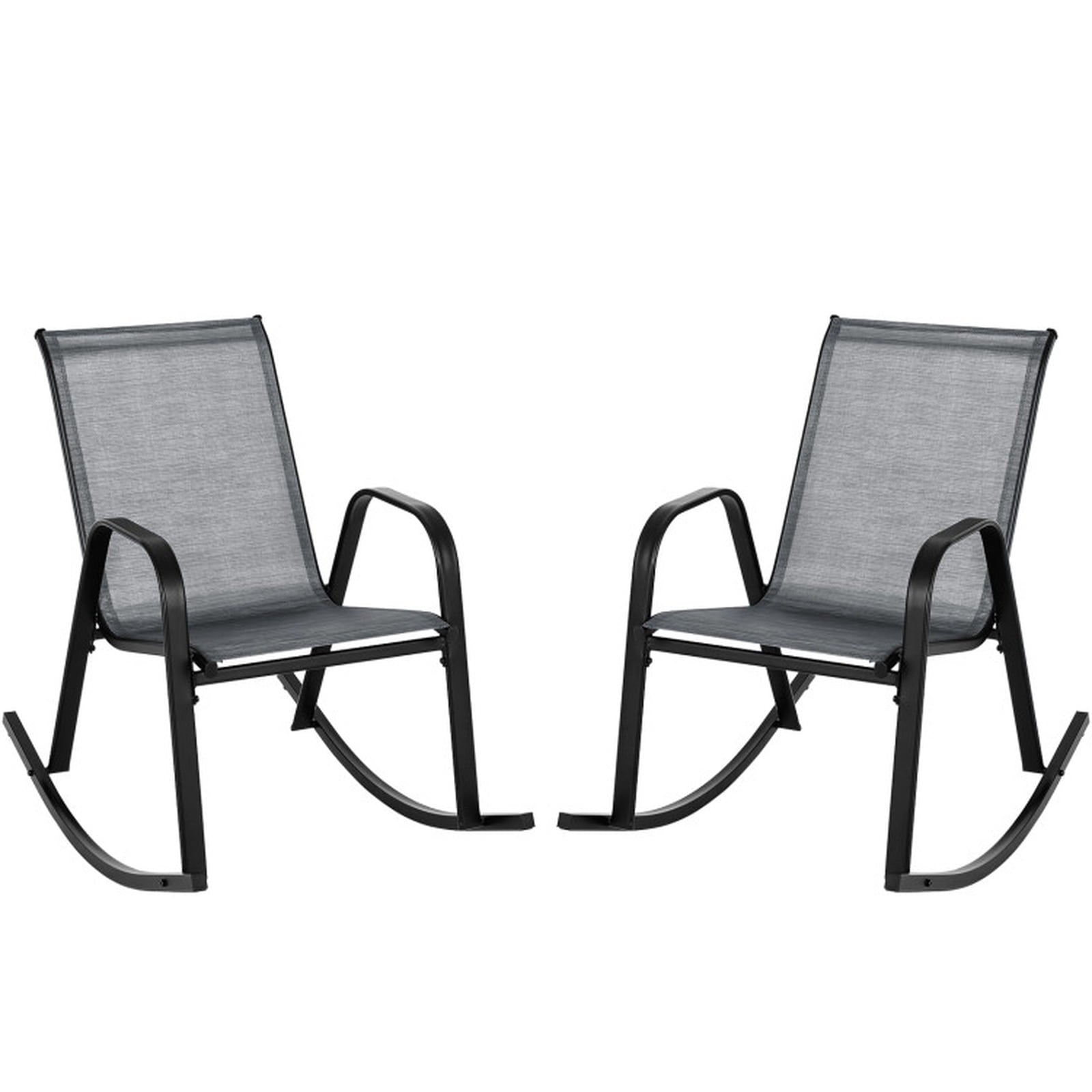 Biotree Set of 2 Metal Patio Rocking Chair with Breathable Seat Fabric Stackable Patio Chair for Garden BackyardGray