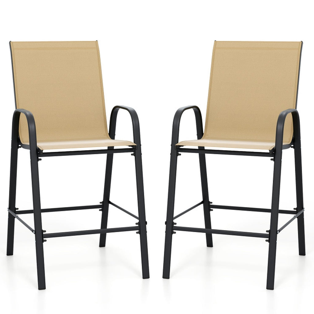 Biotree Set of 2 Outdoor Bar Stools 29-Inch Fabric Patio Bar Chairs with Armrests Inclined Backrest, Beige
