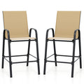 Biotree Set of 2 Outdoor Bar Stools 29-Inch Fabric Patio Bar Chairs with Armrests Inclined Backrest, Beige