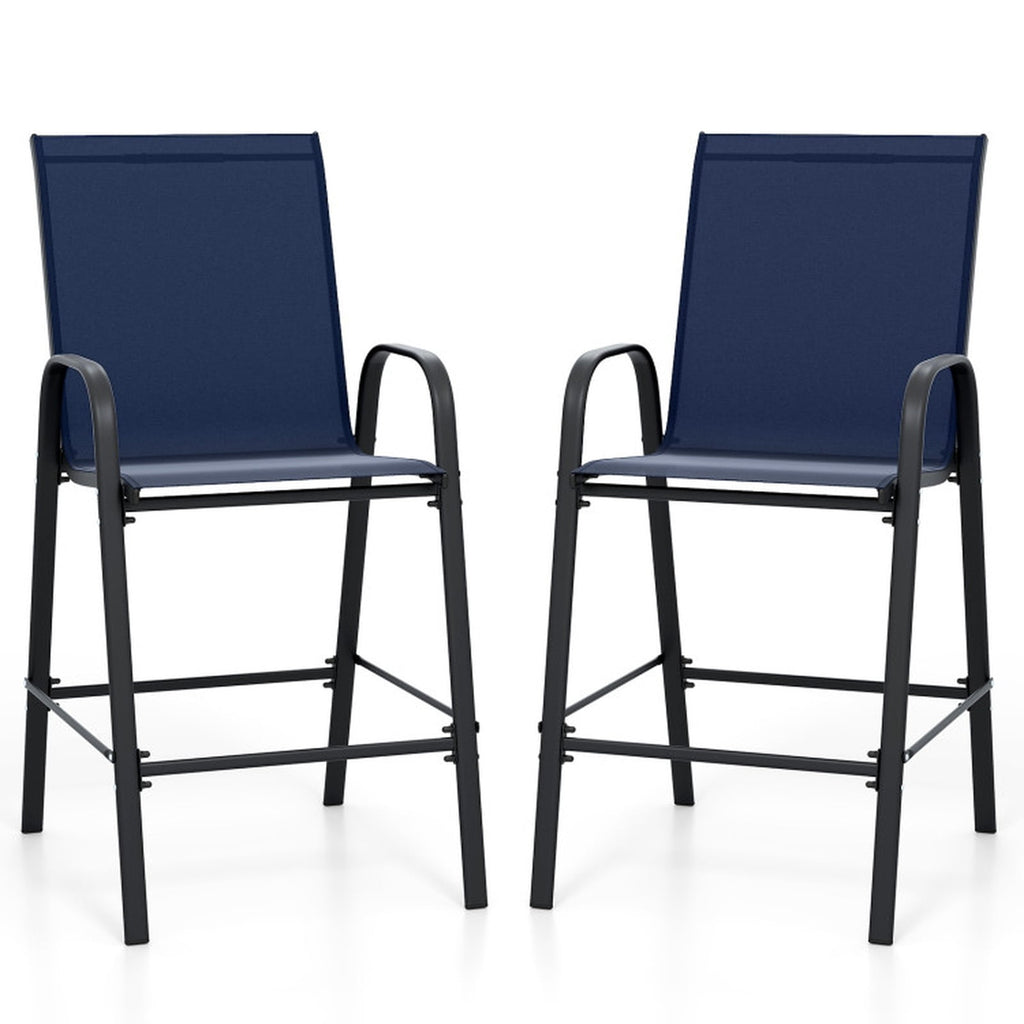 Biotree Set of 2 Outdoor Bar Stools 29-Inch Fabric Patio Bar Chairs with Armrests Inclined Backrest, Navy Blue