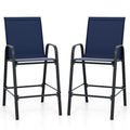 Biotree Set of 2 Outdoor Bar Stools 29-Inch Fabric Patio Bar Chairs with Armrests Inclined Backrest, Navy Blue