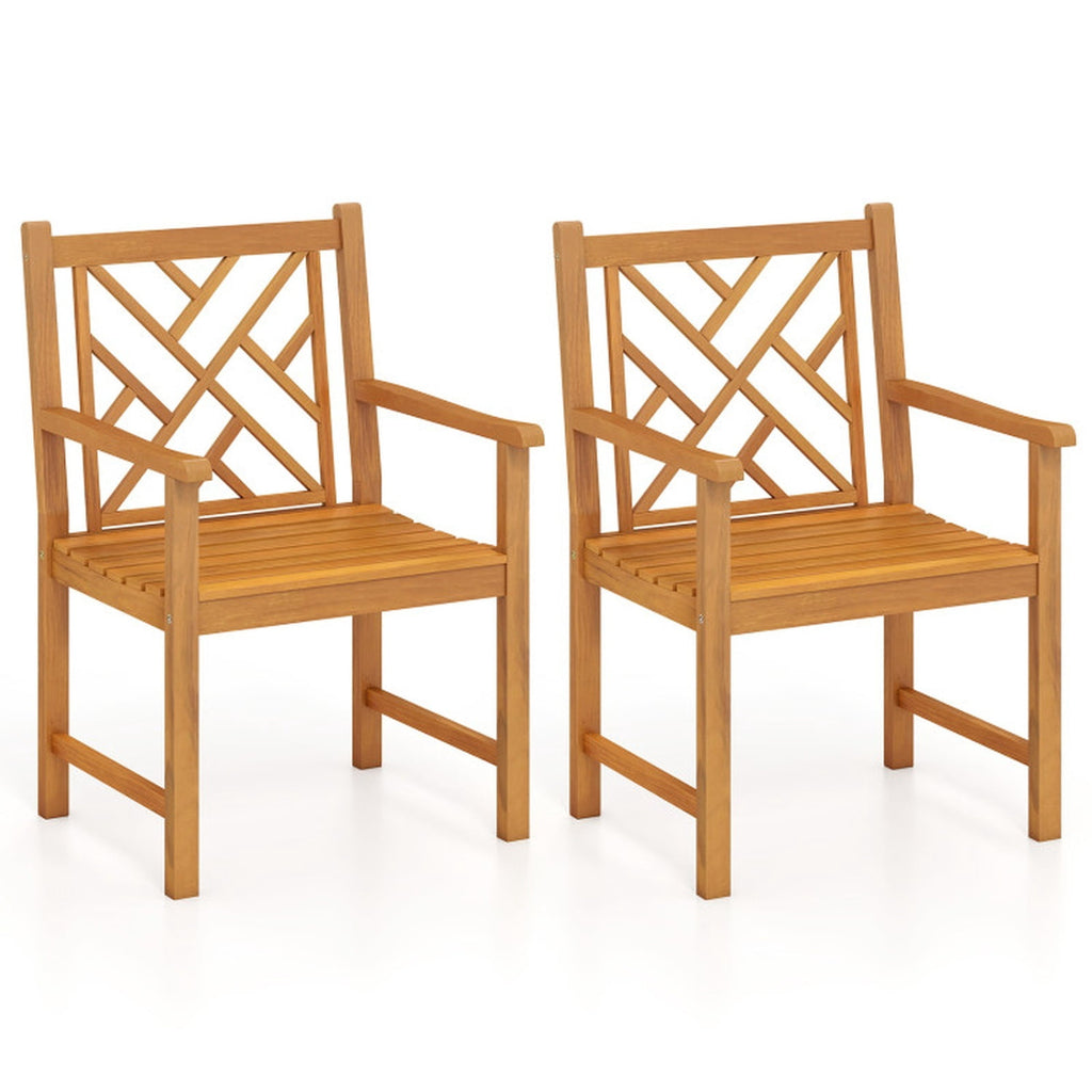 Biotree Set of 2 Outdoor Dining Chairs Acacia Wood with Cross-Pattern Backrest Stackable Patio Chair for Garden BackyardNatural