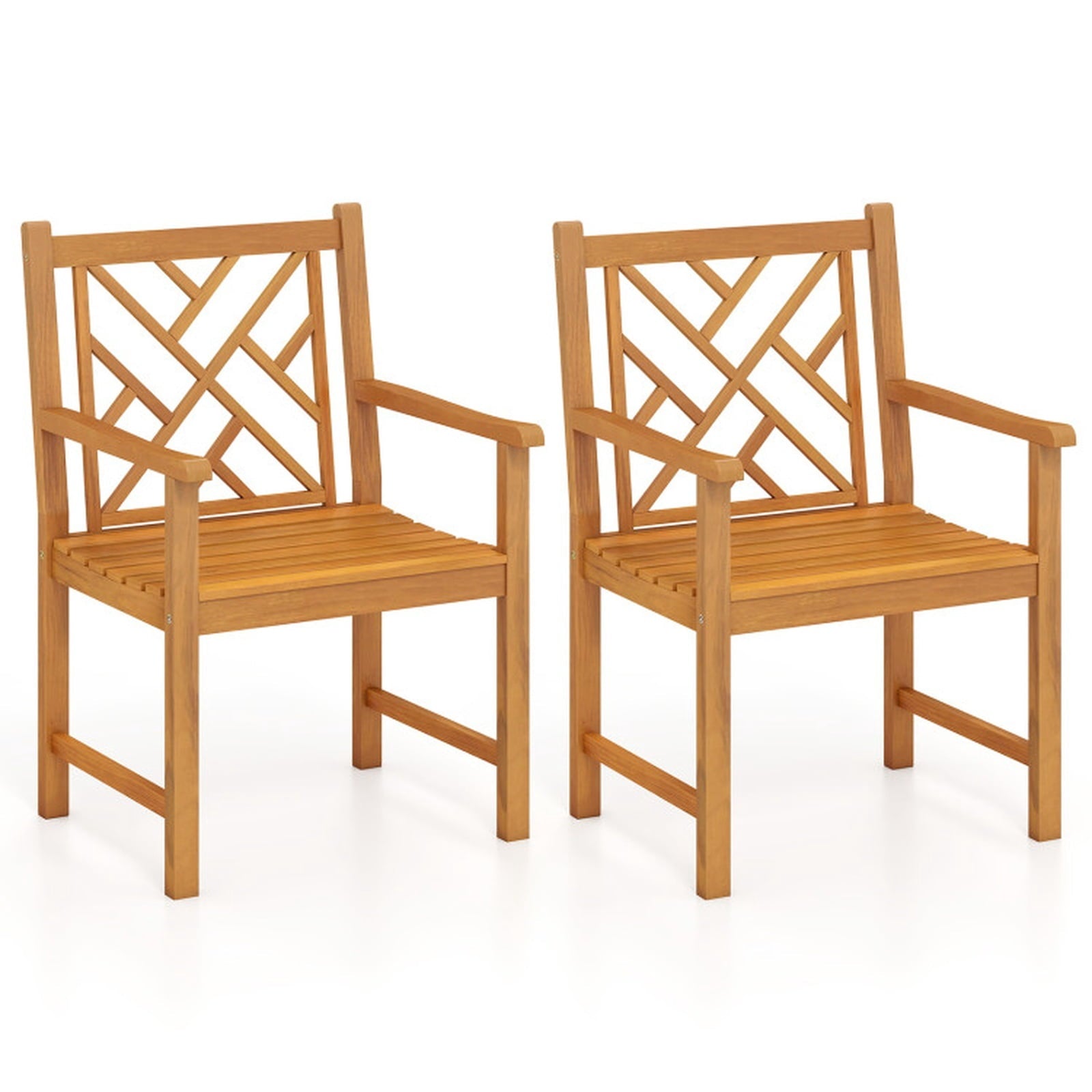 Biotree Set of 2 Outdoor Dining Chairs Acacia Wood with Cross-Pattern Backrest Stackable Patio Chair for Garden BackyardNatural