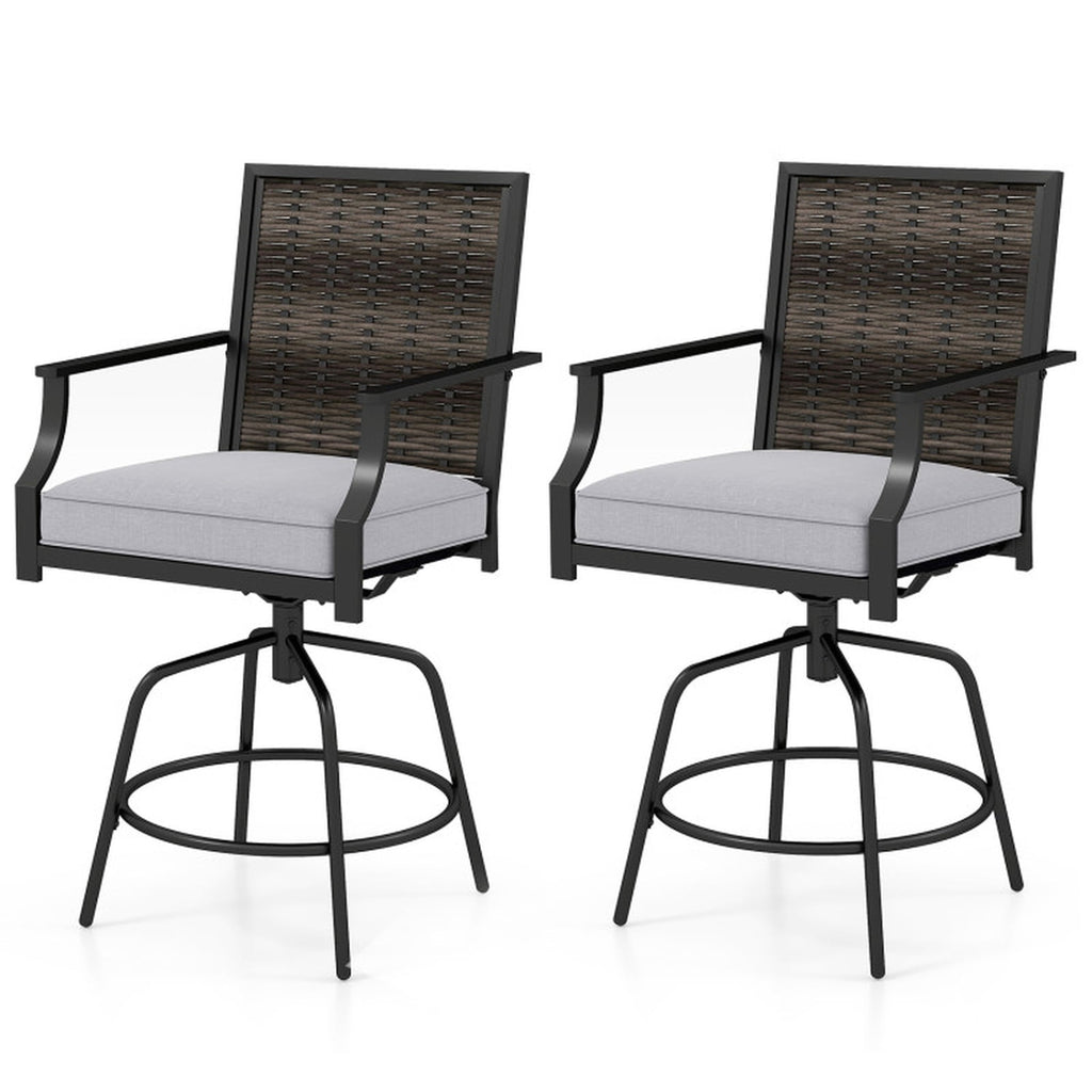 Biotree Set of 2 Outdoor PE Wicker Swivel Bar Stools 24-Inch Counter Height Patio Bar Chairs with Backrest, Grey