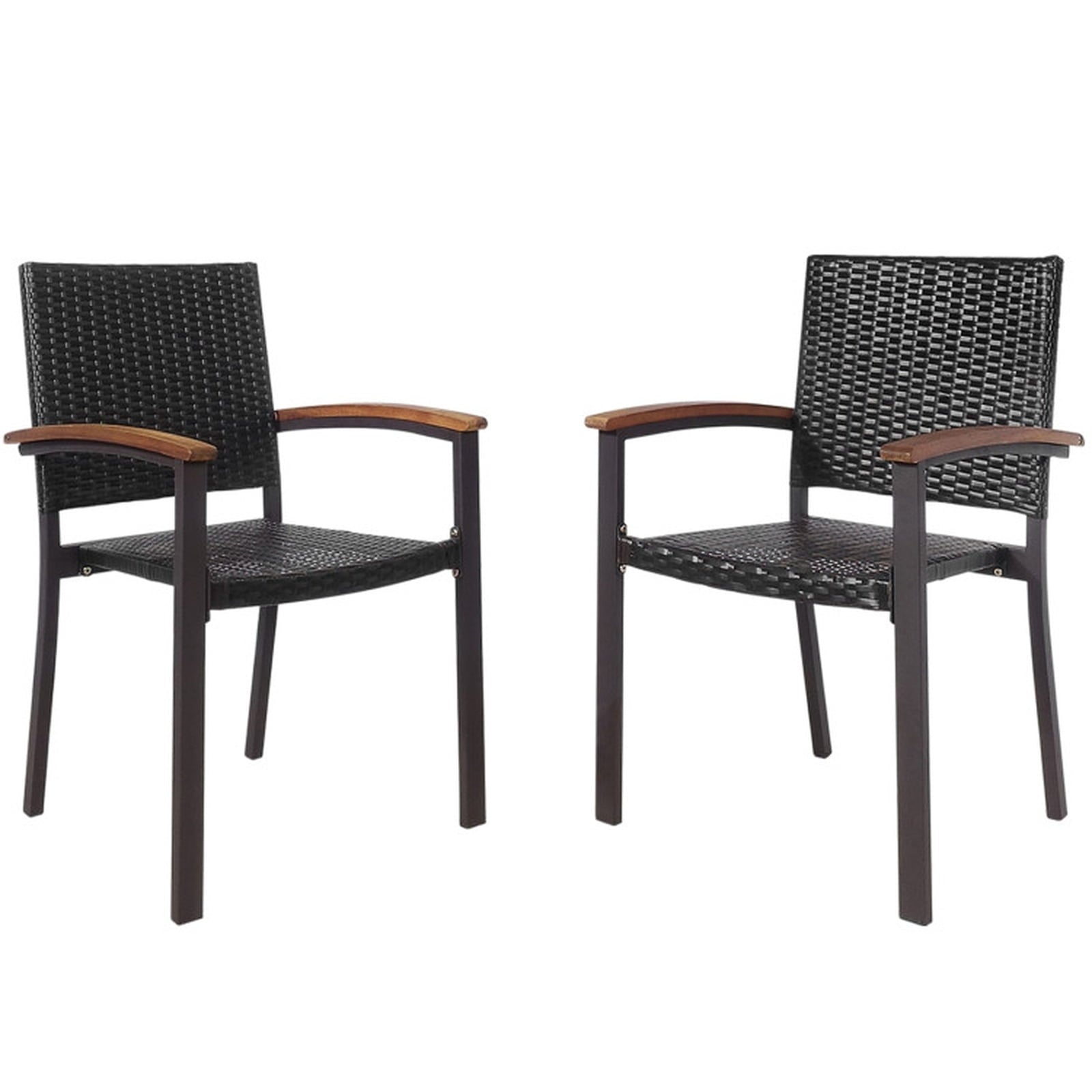 Biotree Set of 2 Outdoor Patio PE Rattan Dining Chairs Stackable Patio Chair for Garden Backyard