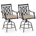 Biotree Set of 2 Outdoor Swivel Bar Stools with Cushioned Seats and Armrests, Brown - Outdoor Patio Bar Height Chair with Footrest