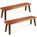 Biotree Set of 2 Patio Acacia Wood Dining Benches Stackable Patio Chair for Garden BackyardRed brown + dark brown