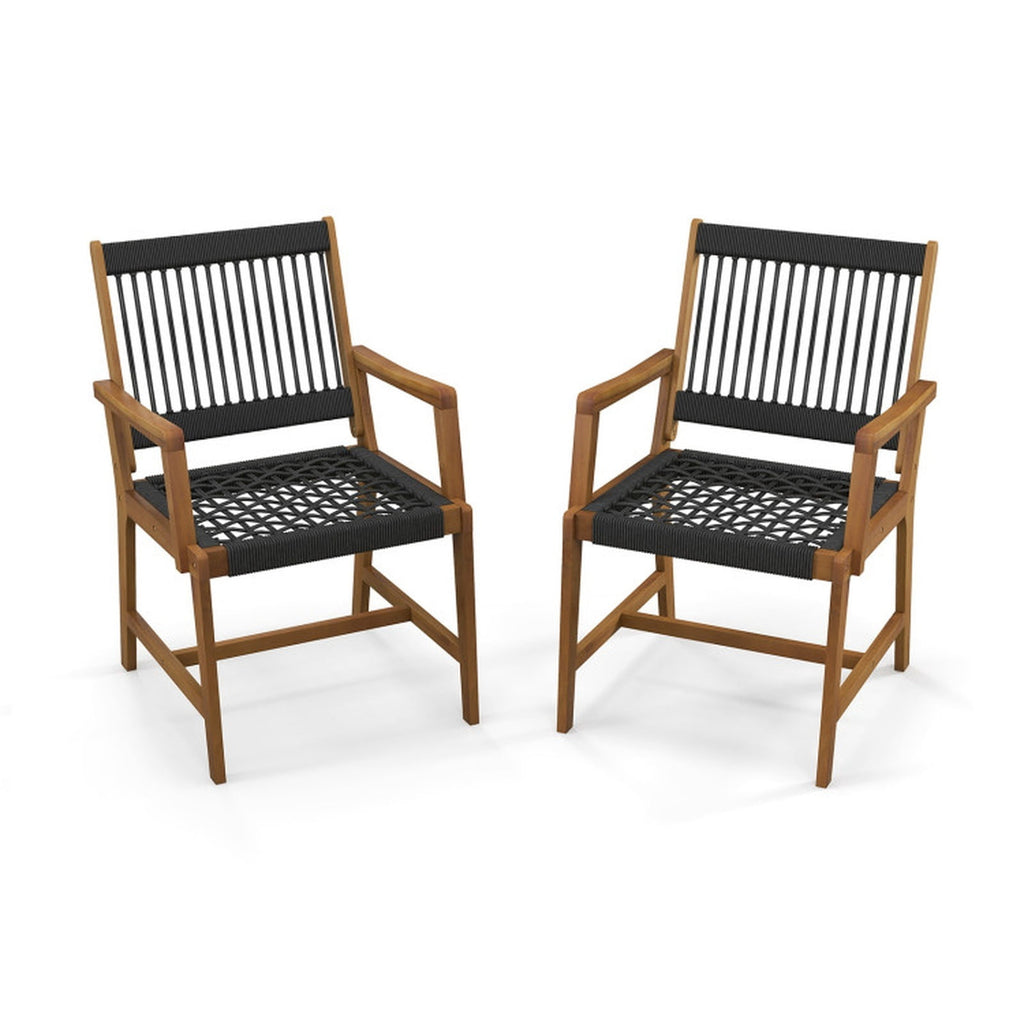 Biotree Set of 2 Patio Acacia Wood Dining Chairs with Armrests for Lawn Yard Stackable Patio Chair for Garden BackyardBlack and Natural