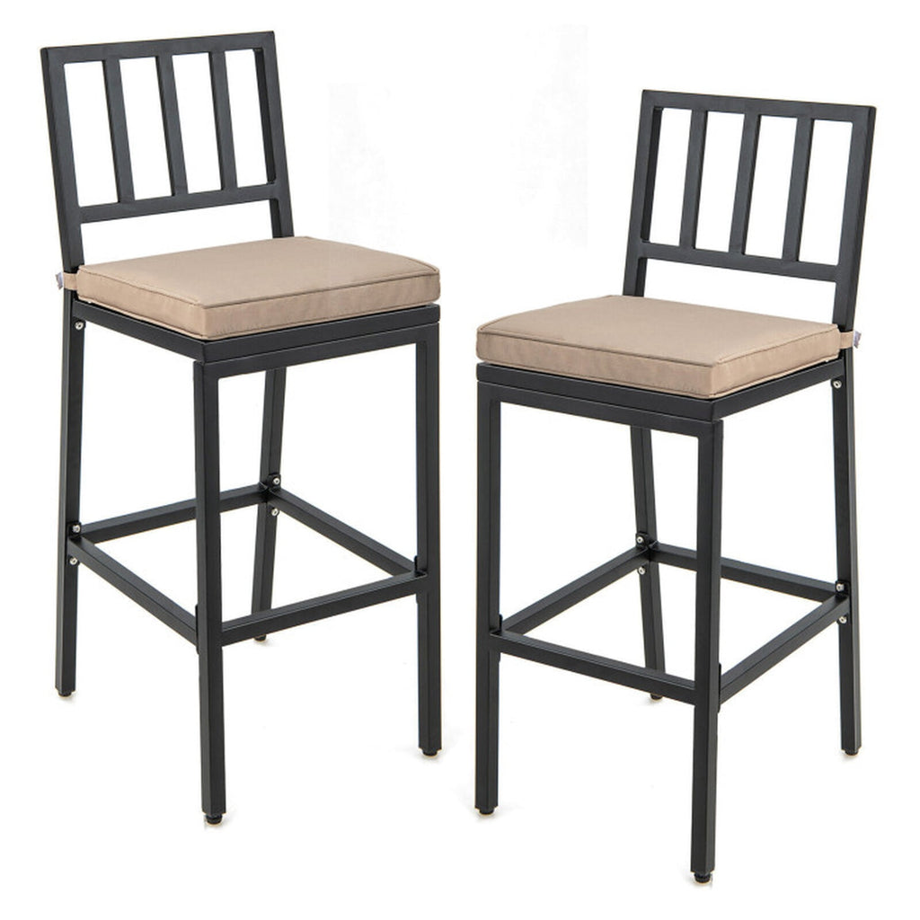 Biotree Set of 2 Patio Bar Chairs with Detachable Cushion and Footrest, Black - Outdoor Patio Bar Height Chair with Footrest