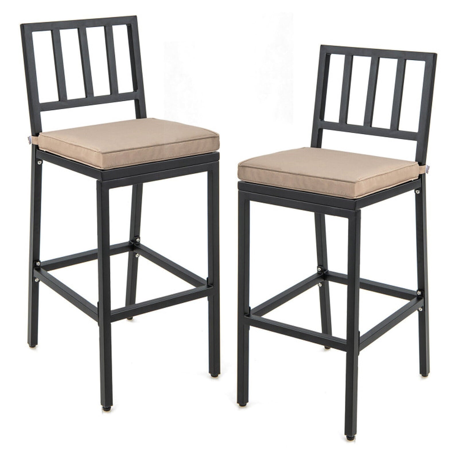 Biotree Set of 2 Patio Bar Chairs with Detachable Cushion and Footrest, Black - Outdoor Patio Bar Height Chair with Footrest
