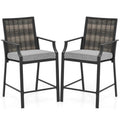 Biotree Set of 2 Patio Bar Stools 24-Inch Counter Height Wicker Bar Chairs with Cushions and Armrests, Grey