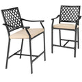Biotree Set of 2 Patio Bar Stools with Cushioned Seat and Armrests, Black - Outdoor Patio Bar Height Chair with Footrest