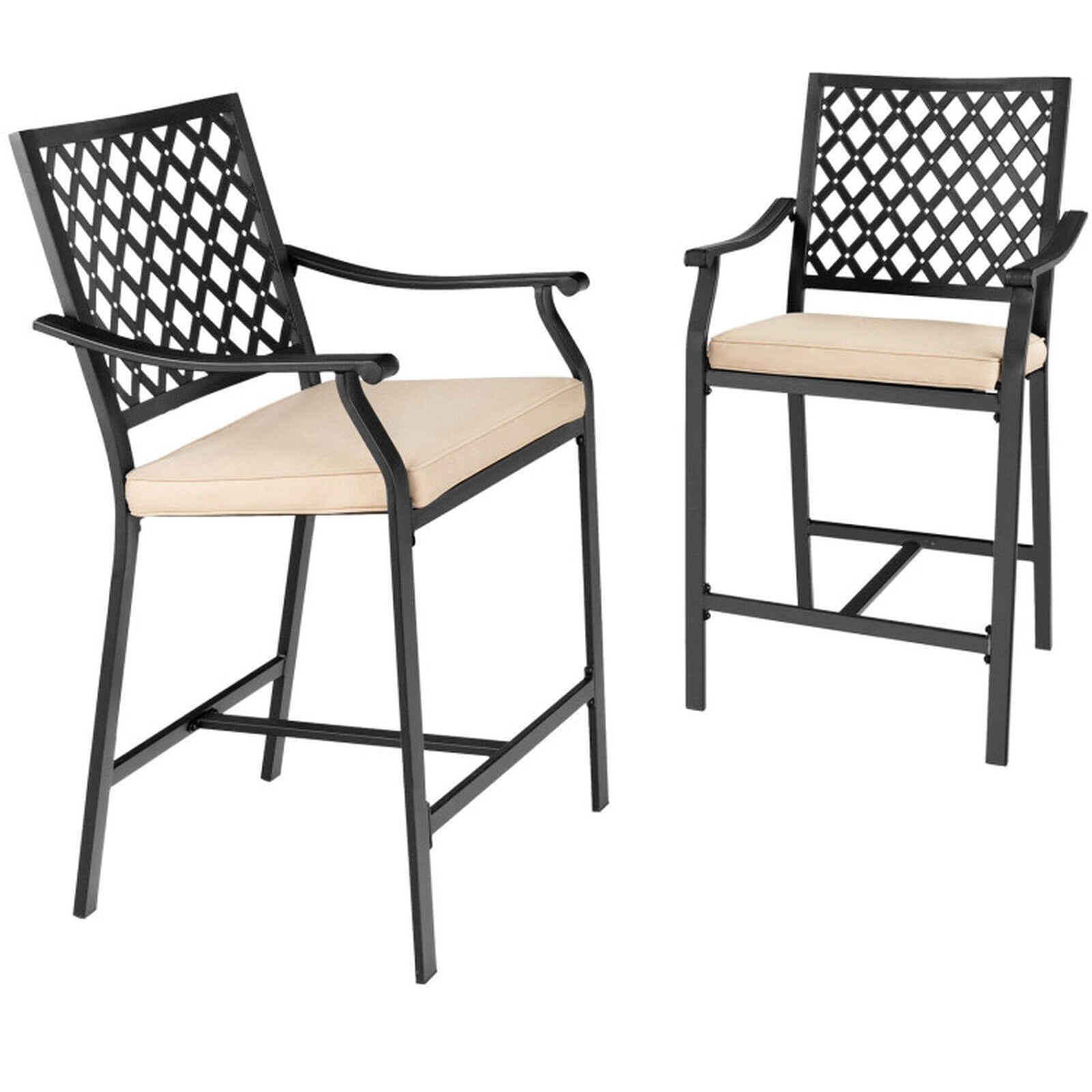 Biotree Set of 2 Patio Bar Stools with Cushioned Seat and Armrests, Black - Outdoor Patio Bar Height Chair with Footrest