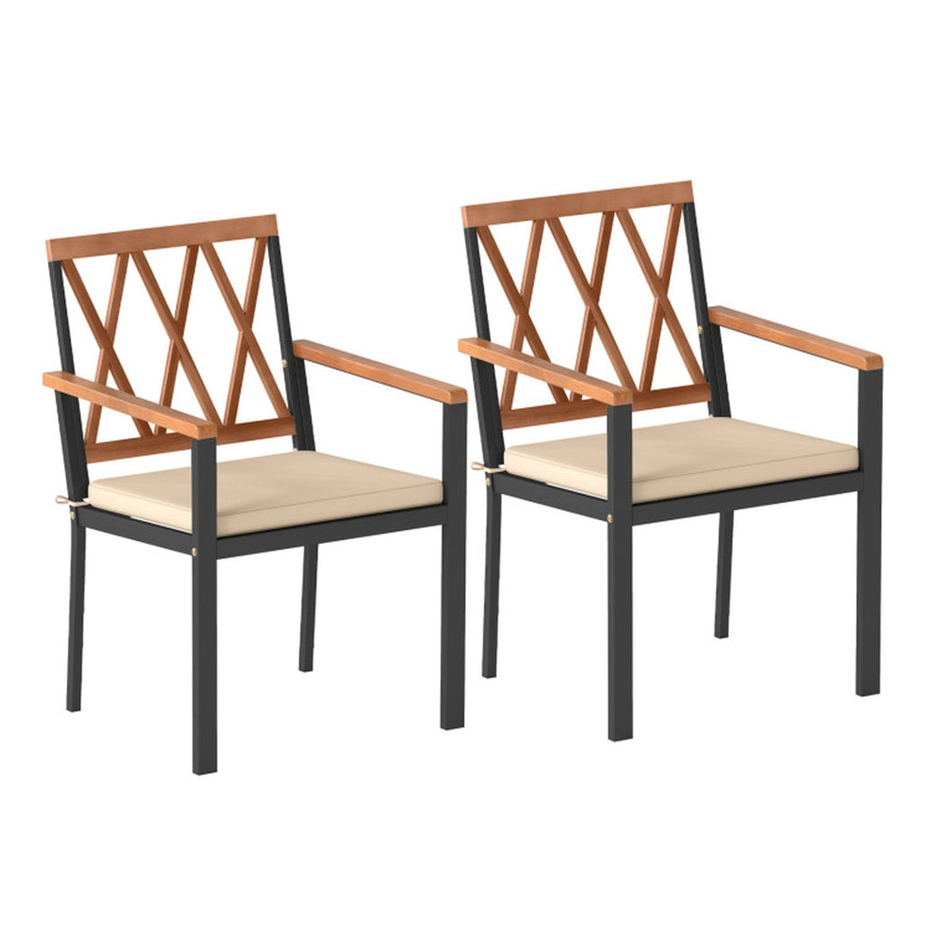 Biotree Set of 2 Patio Dining Chairs with Removable Padded Cushions-18 Inches Stackable Patio Chair for Garden BackyardBlack + Natural