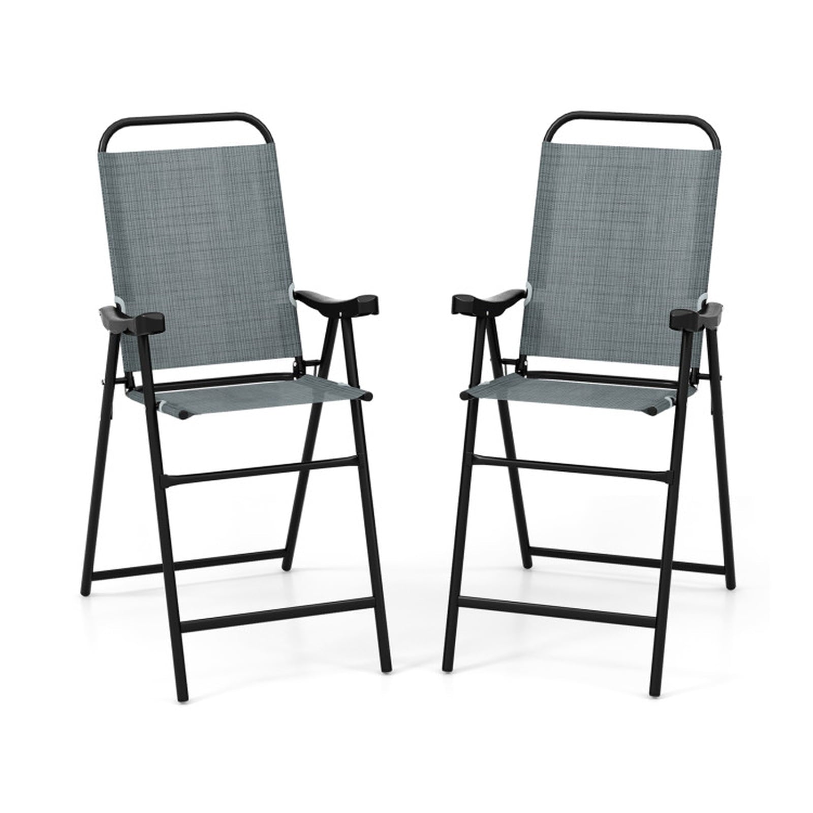 Biotree Set of 2 Patio Folding Bar Stools with Metal Frame and Footrest, Blue - Outdoor Patio Bar Height Chair with Footrest