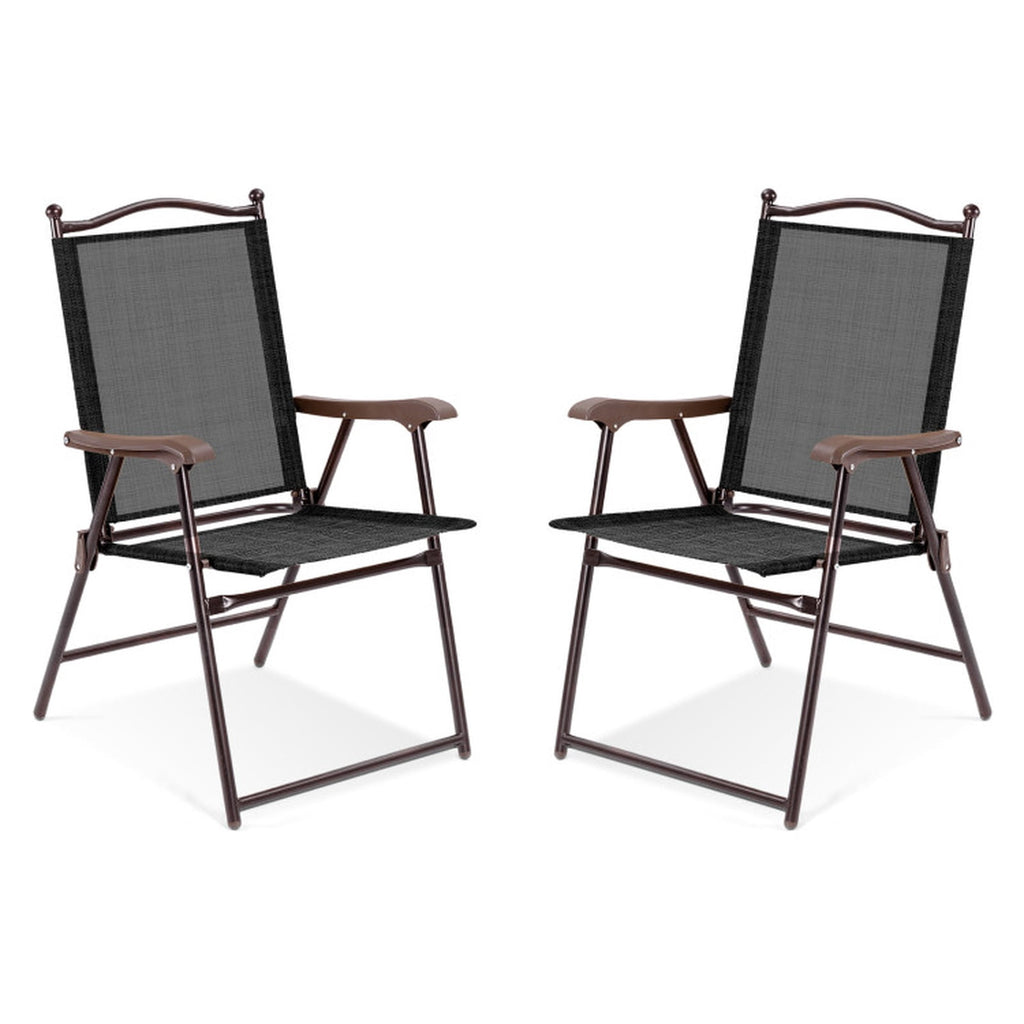 Biotree Set of 2 Patio Folding Sling Back Camping Deck Chairs Stackable Patio Chair for Garden BackyardBrown