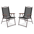 Biotree Set of 2 Patio Folding Sling Back Camping Deck Chairs Stackable Patio Chair for Garden BackyardBrown