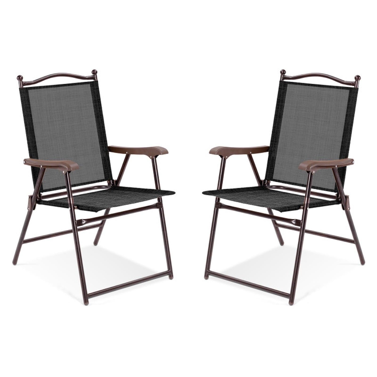 Biotree Set of 2 Patio Folding Sling Back Camping Deck Chairs Stackable Patio Chair for Garden BackyardBrown