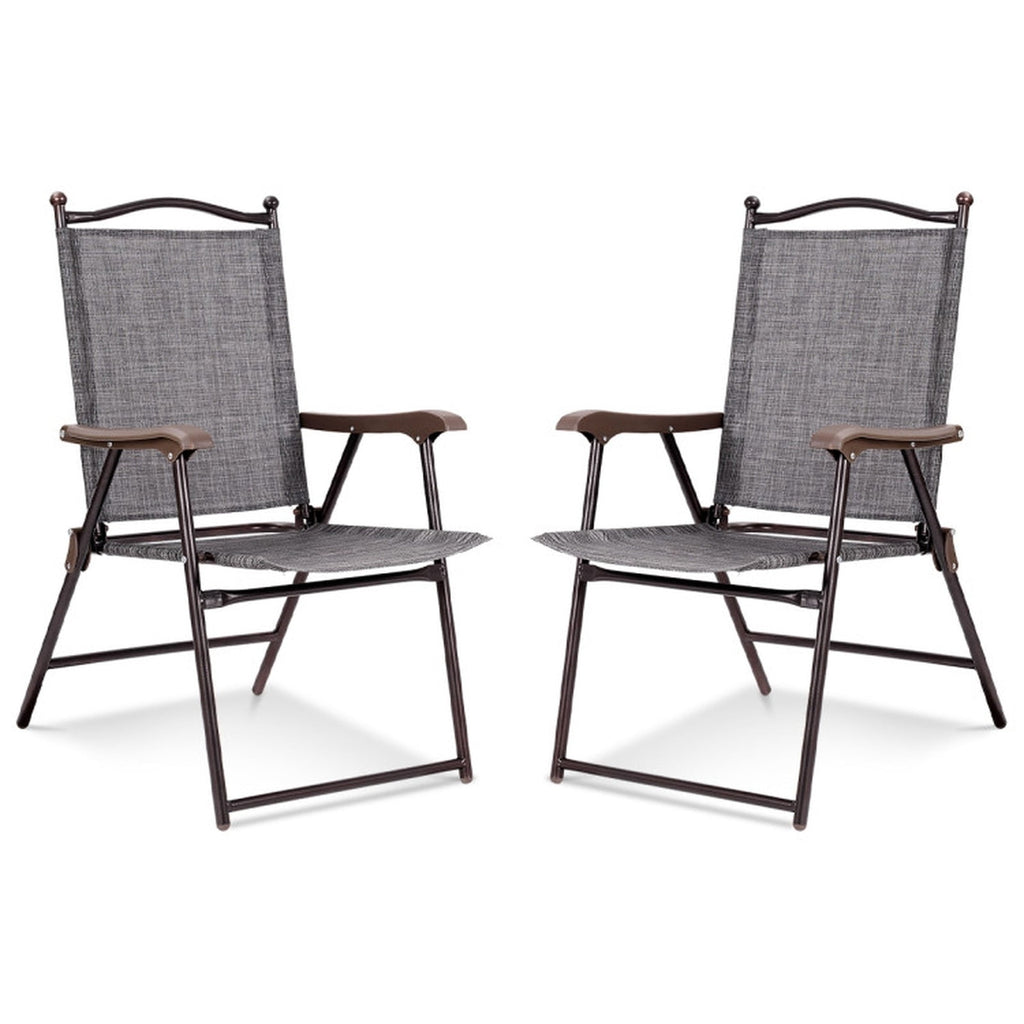 Biotree Set of 2 Patio Folding Sling Back Camping Deck Chairs Stackable Patio Chair for Garden BackyardGray