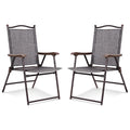 Biotree Set of 2 Patio Folding Sling Back Camping Deck Chairs Stackable Patio Chair for Garden BackyardGray