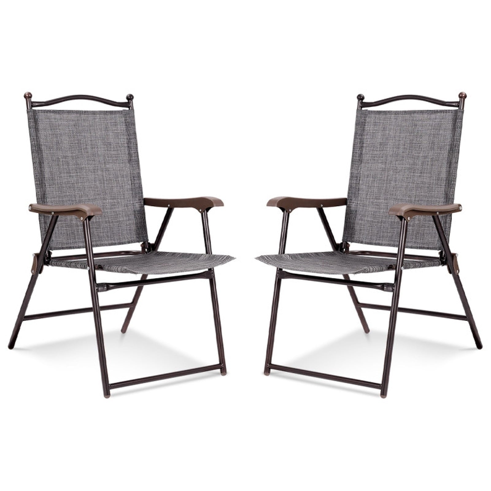 Biotree Set of 2 Patio Folding Sling Back Camping Deck Chairs Stackable Patio Chair for Garden BackyardGray