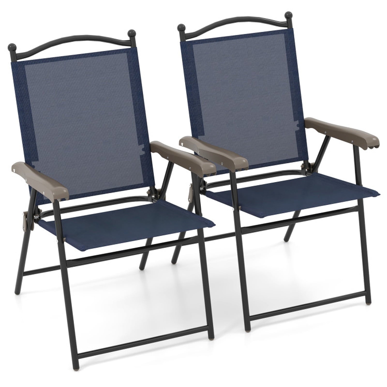 Biotree Set of 2 Patio Folding Sling Back Camping Deck Chairs Stackable Patio Chair for Garden BackyardNavy
