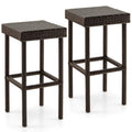 Biotree Set of 2 Patio Rattan Backless Bar Stool Chairs, Brown - Outdoor Patio Bar Height Chair with Footrest