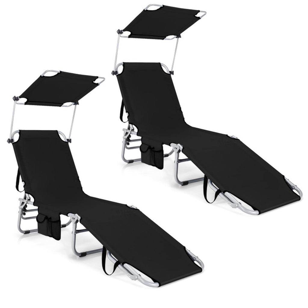 Biotree Set of 2 Portable Reclining Chair with 5 Adjustable Positions Stackable Patio Chair for Garden BackyardBlack