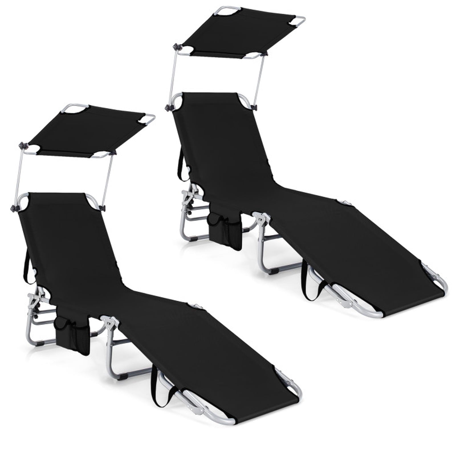 Biotree Set of 2 Portable Reclining Chair with 5 Adjustable Positions Stackable Patio Chair for Garden BackyardBlack