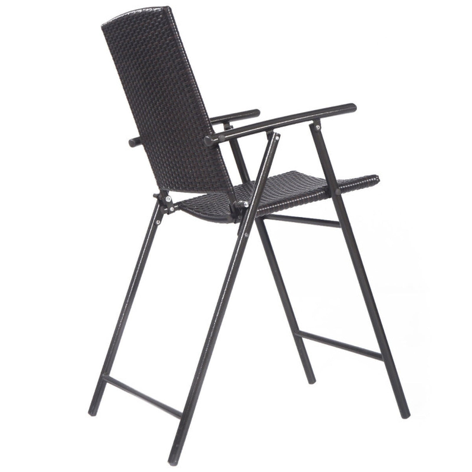 Biotree Set of 4 Folding Bar Chairs PE Wicker Outdoor Indoor Folding Bar Stools with Footrests and Armrests, Brown