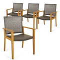 Biotree Set of 4 Outdoor Rattan Chair with Sturdy Acacia Wood Frame-Set of 4 Stackable Patio Chair for Garden BackyardMix Brown