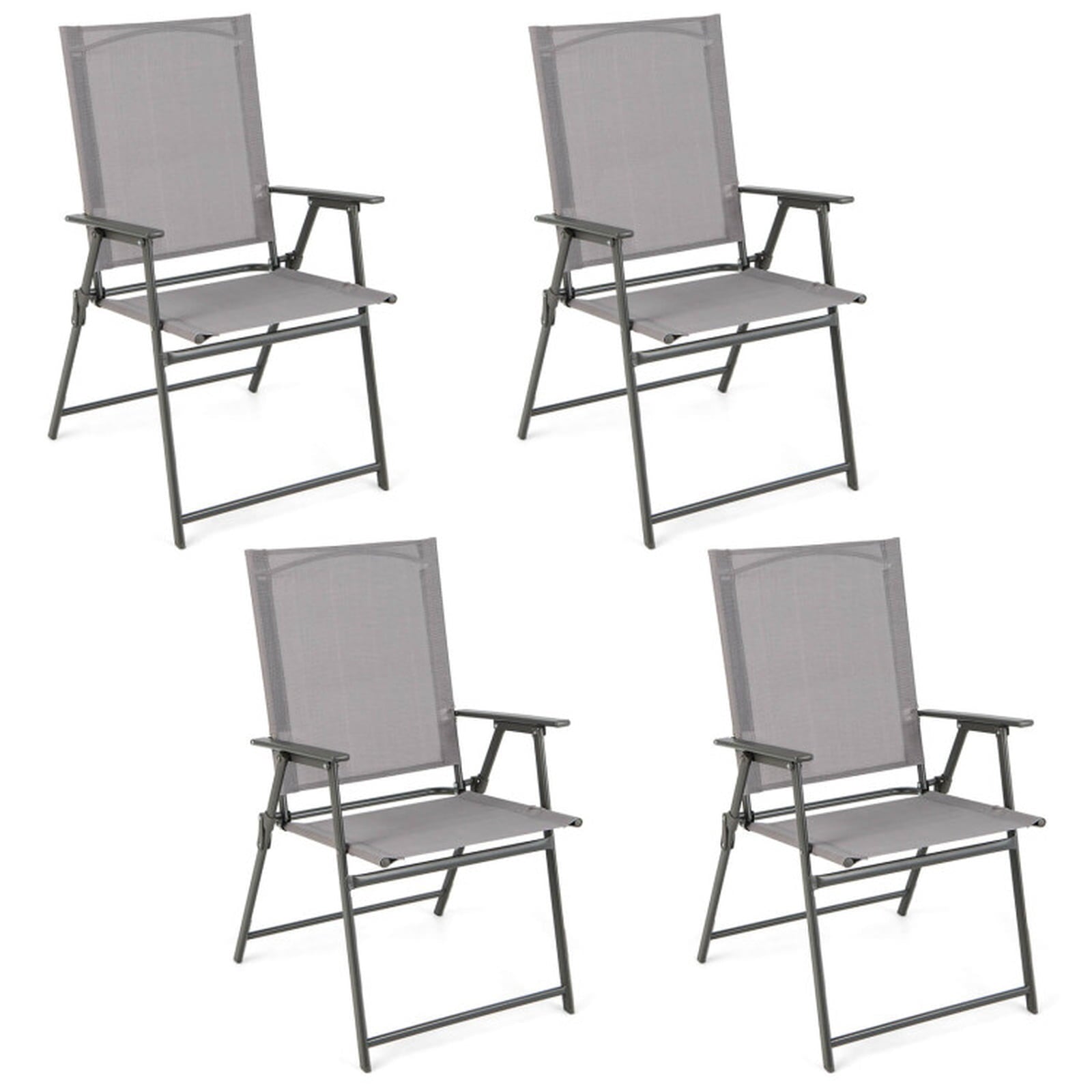 Biotree Set of 4 Patio Folding Chair Set with Rustproof Metal Frame Stackable Patio Chair for Garden BackyardGray