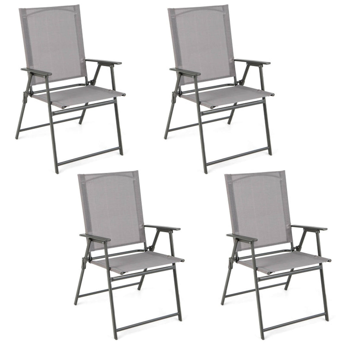 Biotree Set of 4 Patio Folding Chairs with Rustproof Metal Frame and 330 lbs Capacity for Garden Backyard and Camping, Gray