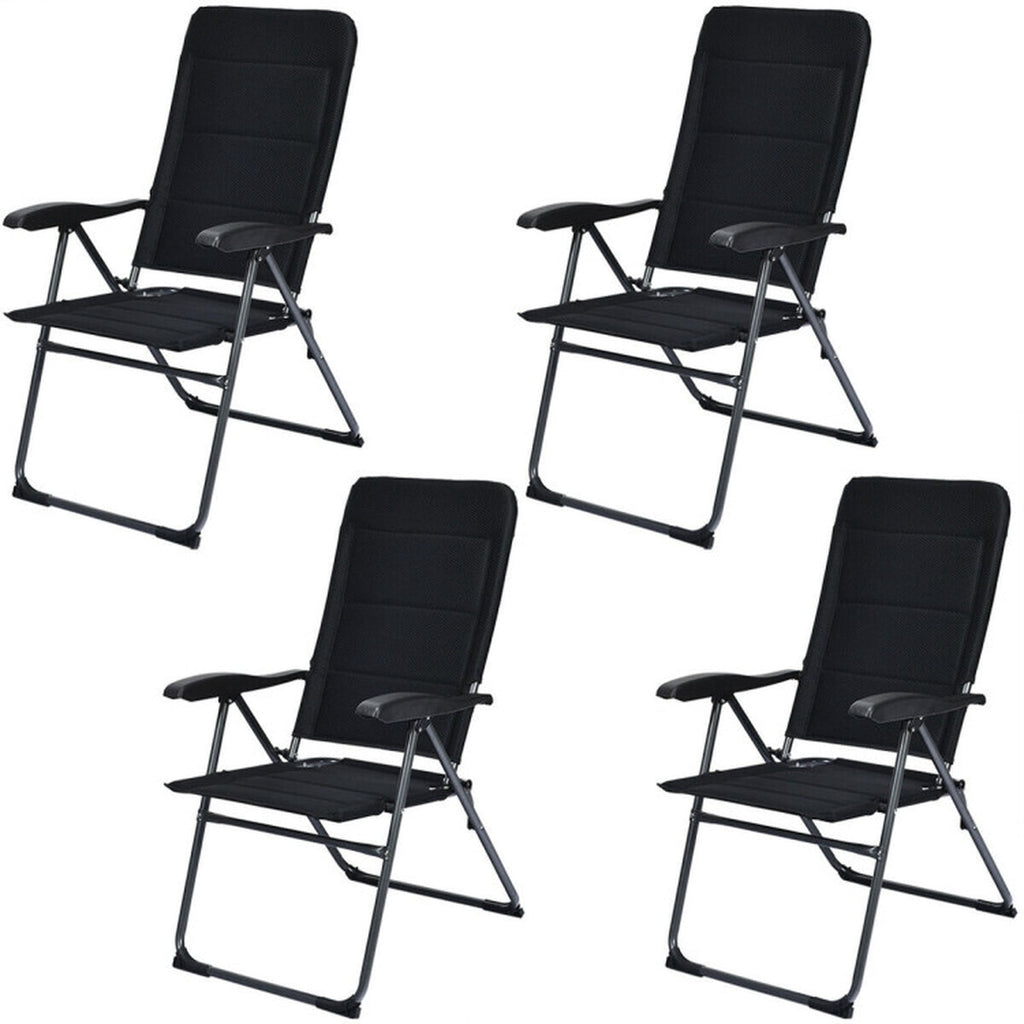 Biotree Set of 4 Patio Folding Chairs with Adjustable Backrest Stackable Patio Chair for Garden BackyardBlack