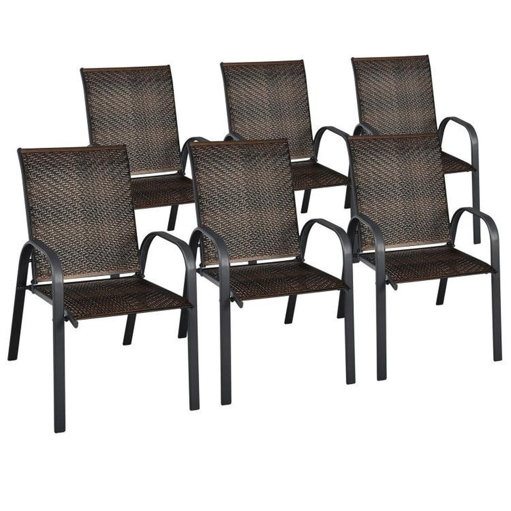 Biotree Set of 6 Outdoor PE Wicker Stackable Chairs with Sturdy Steel Frame Stackable Patio Chair for Garden BackyardBrown