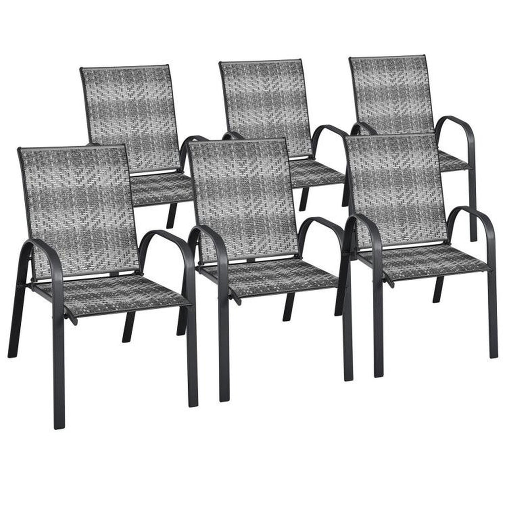 Biotree Set of 6 Outdoor PE Wicker Stackable Chairs with Sturdy Steel Frame Stackable Patio Chair for Garden BackyardGray