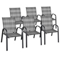 Biotree Set of 6 Outdoor PE Wicker Stackable Chairs with Sturdy Steel Frame Stackable Patio Chair for Garden BackyardGray