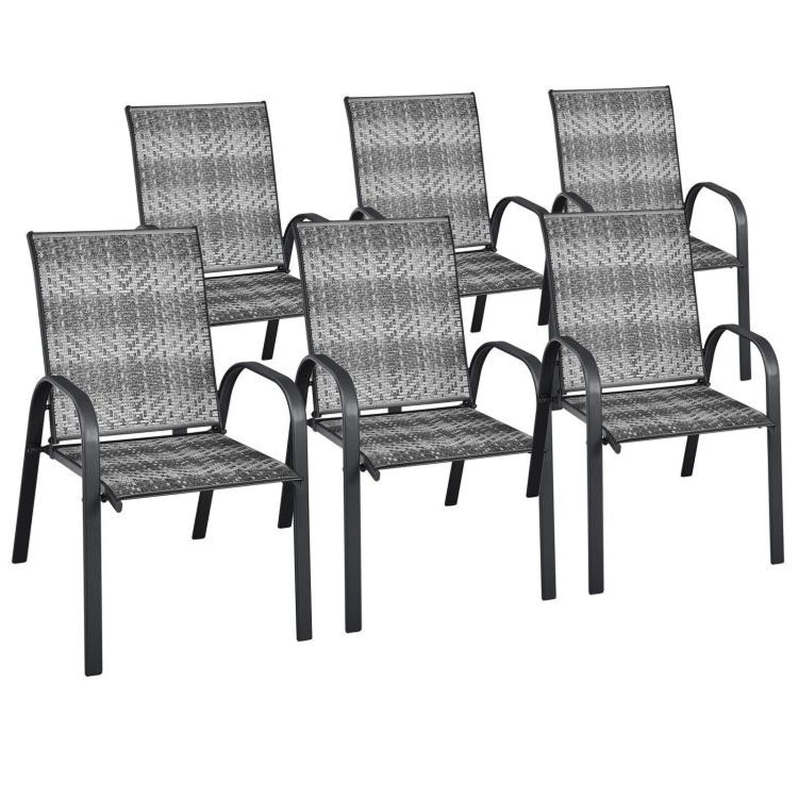 Biotree Set of 6 Outdoor PE Wicker Stackable Chairs with Sturdy Steel Frame Stackable Patio Chair for Garden BackyardGray