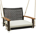 Biotree Single Rattan Porch Swing with Armrests Cushion and Hanging Ropes for Patio Porch Garden Backyard Outdoor, White